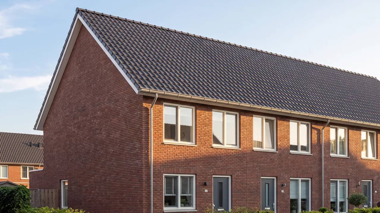 Woningen met een hellend pannendak.