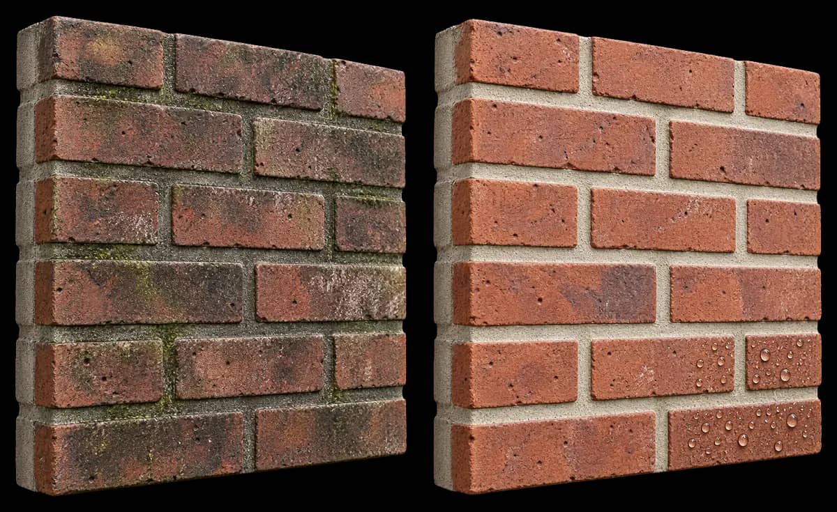Vergelijking van vervuild en gereinigd baksteen- en voegwerk