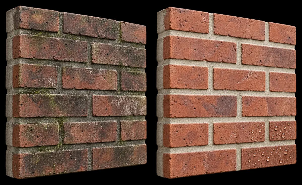 Vergelijking van vervuild en gereinigd baksteen- en voegwerk